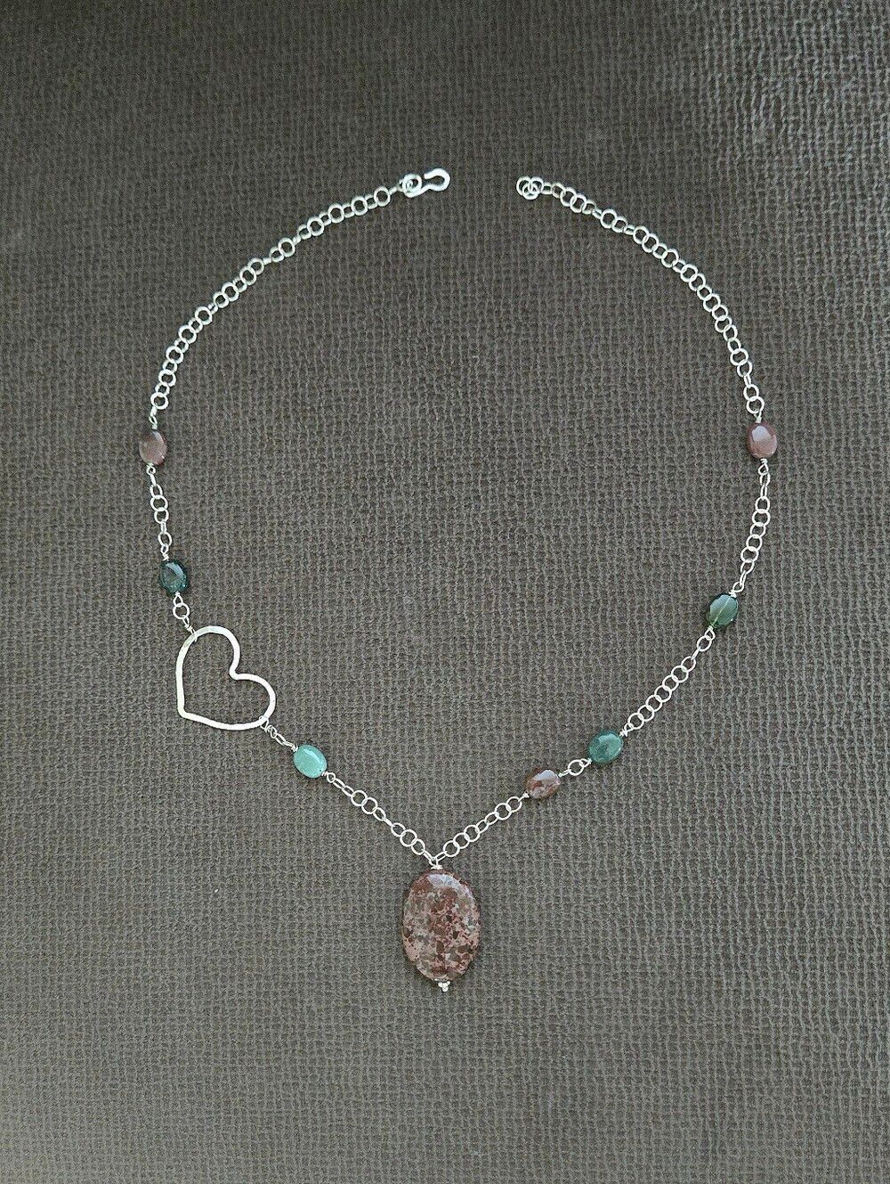 Polished Red❤️ and Brown🤎 Leopard🐆 Jasper Necklace with Chalcedony Beads